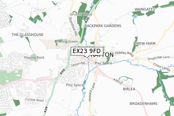 EX23 9FD map - small scale - OS Open Zoomstack (Ordnance Survey)