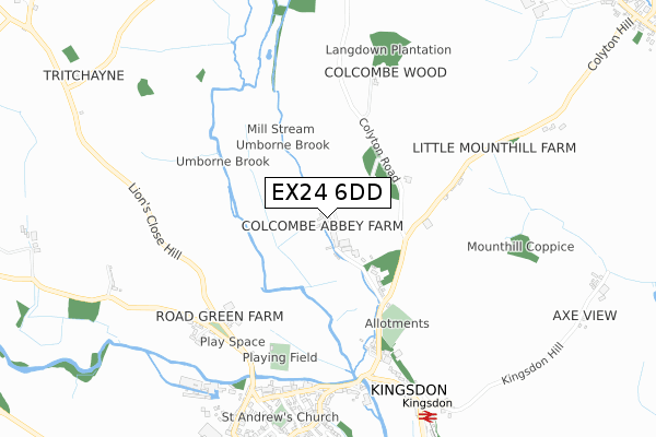 EX24 6DD map - small scale - OS Open Zoomstack (Ordnance Survey)