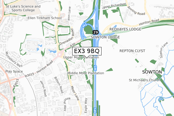 EX3 9BQ map - small scale - OS Open Zoomstack (Ordnance Survey)