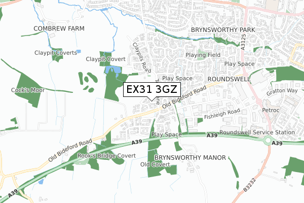 EX31 3GZ map - small scale - OS Open Zoomstack (Ordnance Survey)