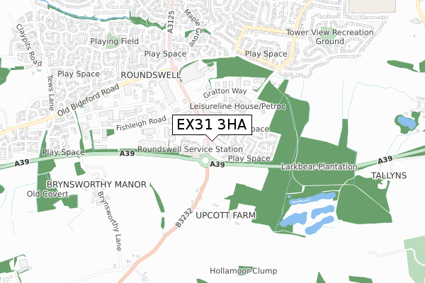 EX31 3HA map - small scale - OS Open Zoomstack (Ordnance Survey)
