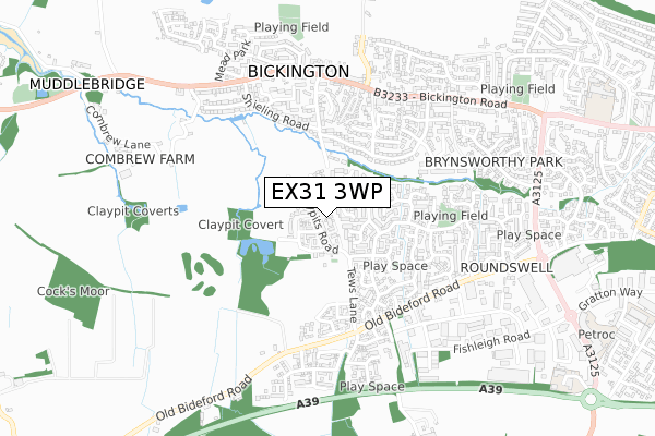 EX31 3WP map - small scale - OS Open Zoomstack (Ordnance Survey)