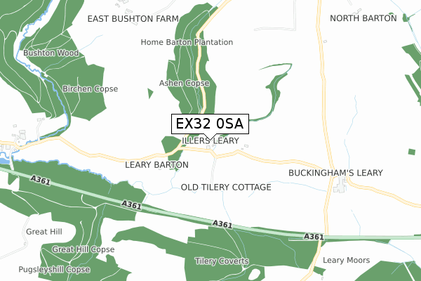 EX32 0SA map - small scale - OS Open Zoomstack (Ordnance Survey)