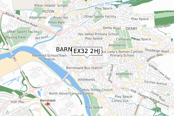 EX32 2HJ map - small scale - OS Open Zoomstack (Ordnance Survey)