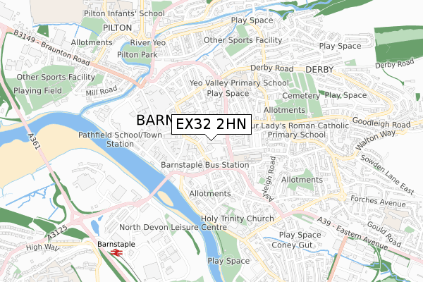 EX32 2HN map - small scale - OS Open Zoomstack (Ordnance Survey)