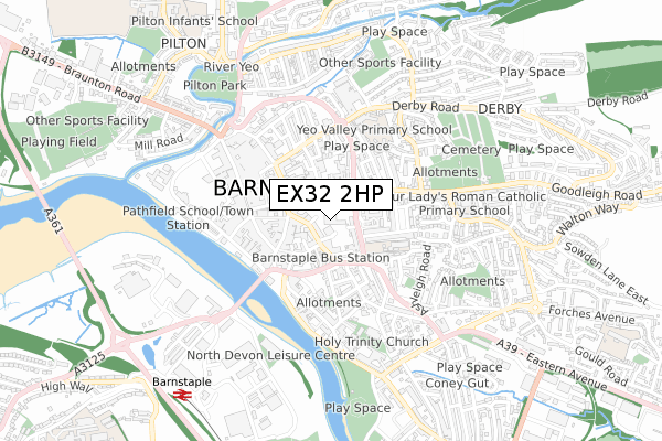 EX32 2HP map - small scale - OS Open Zoomstack (Ordnance Survey)