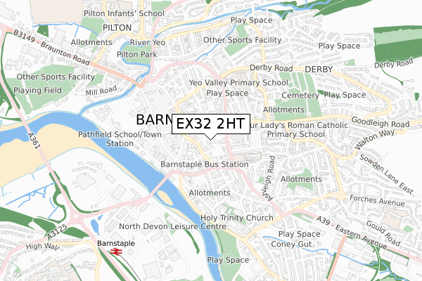 EX32 2HT map - small scale - OS Open Zoomstack (Ordnance Survey)