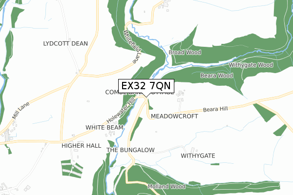 EX32 7QN map - small scale - OS Open Zoomstack (Ordnance Survey)