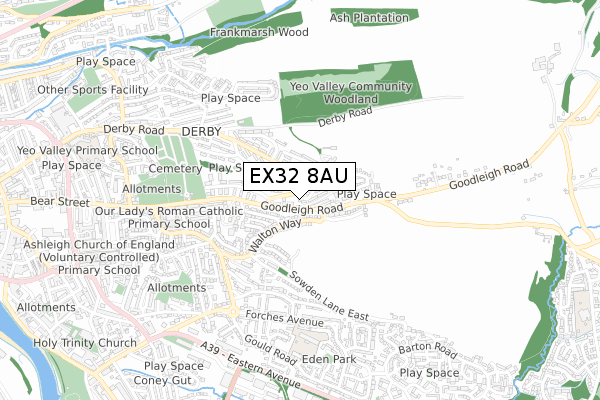 EX32 8AU map - small scale - OS Open Zoomstack (Ordnance Survey) EX32 8AU map - small scale - OS Open Zoomstack (Ordnance Survey)