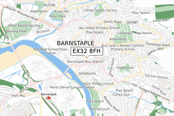 EX32 8FH map - small scale - OS Open Zoomstack (Ordnance Survey)