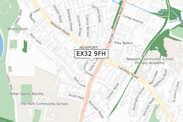 EX32 9FH map - large scale - OS Open Zoomstack (Ordnance Survey)