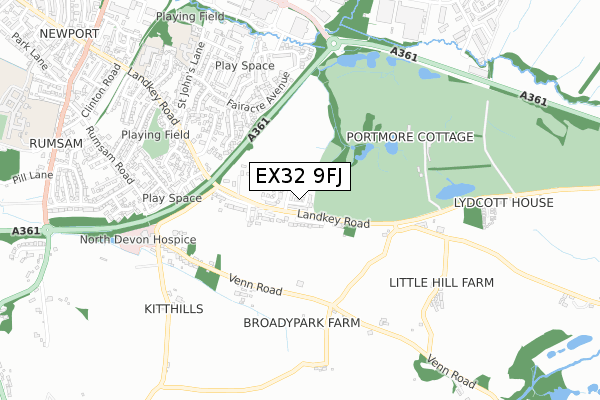 EX32 9FJ map - small scale - OS Open Zoomstack (Ordnance Survey) EX32 9FJ map - small scale - OS Open Zoomstack (Ordnance Survey)