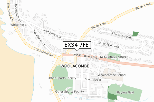 EX34 7FE map - large scale - OS Open Zoomstack (Ordnance Survey)