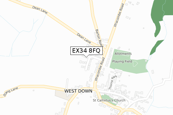 EX34 8FQ map - large scale - OS Open Zoomstack (Ordnance Survey)