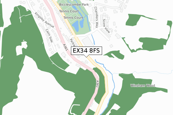 EX34 8FS map - large scale - OS Open Zoomstack (Ordnance Survey)