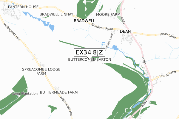 EX34 8JZ map - small scale - OS Open Zoomstack (Ordnance Survey)