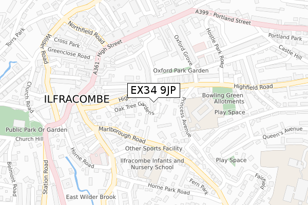 EX34 9JP map - large scale - OS Open Zoomstack (Ordnance Survey)