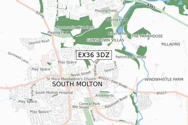 EX36 3DZ map - small scale - OS Open Zoomstack (Ordnance Survey) EX36 3DZ map - small scale - OS Open Zoomstack (Ordnance Survey)