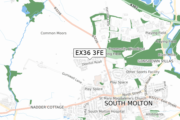 EX36 3FE map - small scale - OS Open Zoomstack (Ordnance Survey)