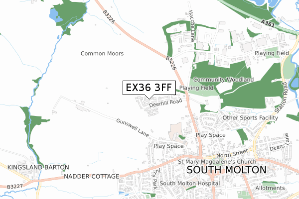 EX36 3FF map - small scale - OS Open Zoomstack (Ordnance Survey)