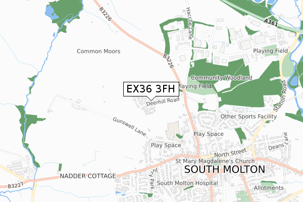 EX36 3FH map - small scale - OS Open Zoomstack (Ordnance Survey)