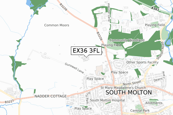 EX36 3FL map - small scale - OS Open Zoomstack (Ordnance Survey)