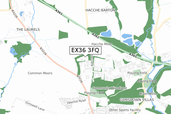 EX36 3FQ map - small scale - OS Open Zoomstack (Ordnance Survey) EX36 3FQ map - small scale - OS Open Zoomstack (Ordnance Survey)
