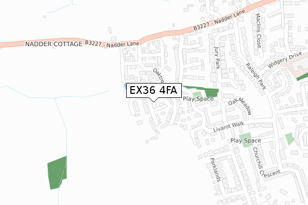 EX36 4FA map - large scale - OS Open Zoomstack (Ordnance Survey)
