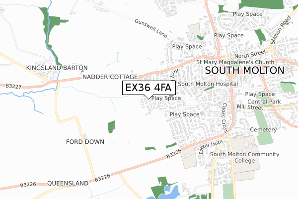 EX36 4FA map - small scale - OS Open Zoomstack (Ordnance Survey)