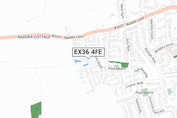 EX36 4FE map - large scale - OS Open Zoomstack (Ordnance Survey)