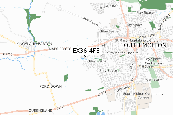 EX36 4FE map - small scale - OS Open Zoomstack (Ordnance Survey)