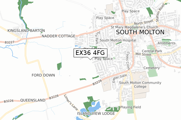 EX36 4FG map - small scale - OS Open Zoomstack (Ordnance Survey)