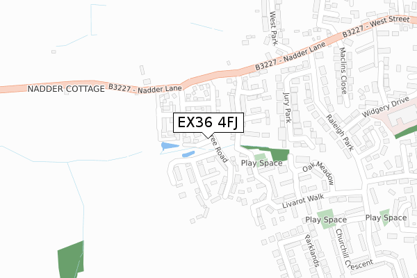 EX36 4FJ map - large scale - OS Open Zoomstack (Ordnance Survey)