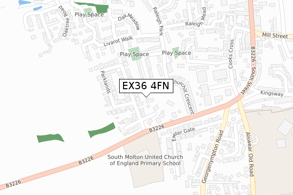 EX36 4FN map - large scale - OS Open Zoomstack (Ordnance Survey)