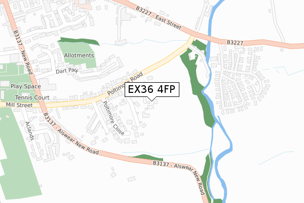 EX36 4FP map - large scale - OS Open Zoomstack (Ordnance Survey)