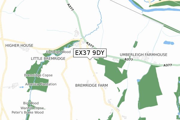 EX37 9DY map - small scale - OS Open Zoomstack (Ordnance Survey)