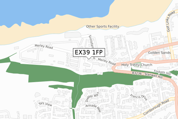 EX39 1FP map - large scale - OS Open Zoomstack (Ordnance Survey)