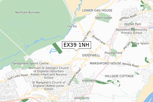 EX39 1NH map - small scale - OS Open Zoomstack (Ordnance Survey)