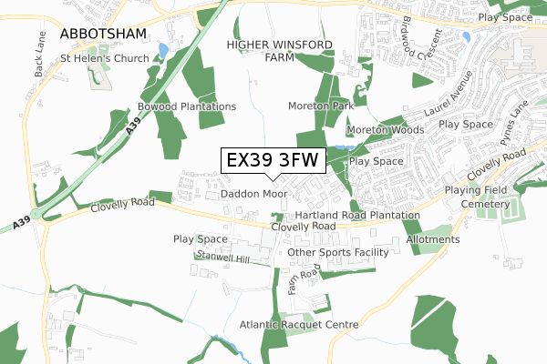 EX39 3FW map - small scale - OS Open Zoomstack (Ordnance Survey)
