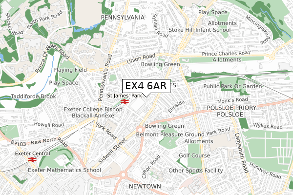 EX4 6AR map - small scale - OS Open Zoomstack (Ordnance Survey)