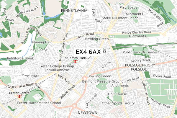 EX4 6AX map - small scale - OS Open Zoomstack (Ordnance Survey)