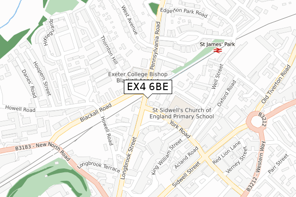 EX4 6BE map - large scale - OS Open Zoomstack (Ordnance Survey)