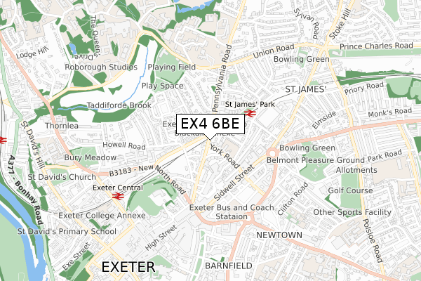EX4 6BE map - small scale - OS Open Zoomstack (Ordnance Survey)