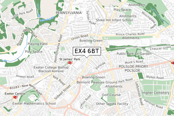 EX4 6BT map - small scale - OS Open Zoomstack (Ordnance Survey)