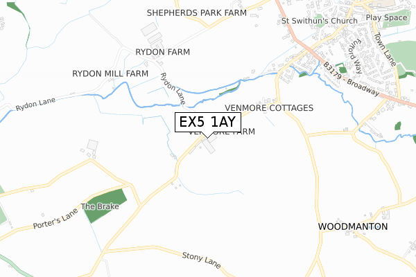 EX5 1AY map - small scale - OS Open Zoomstack (Ordnance Survey)