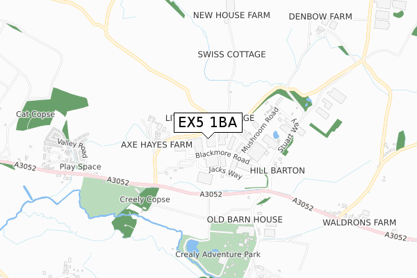 EX5 1BA map - small scale - OS Open Zoomstack (Ordnance Survey)