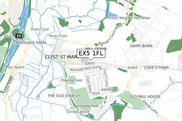 EX5 1FL map - small scale - OS Open Zoomstack (Ordnance Survey)