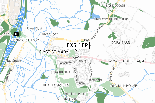 EX5 1FP map - small scale - OS Open Zoomstack (Ordnance Survey)