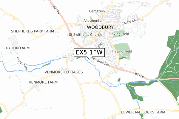 EX5 1FW map - small scale - OS Open Zoomstack (Ordnance Survey)