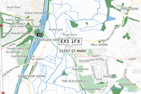 EX5 1FX map - small scale - OS Open Zoomstack (Ordnance Survey)